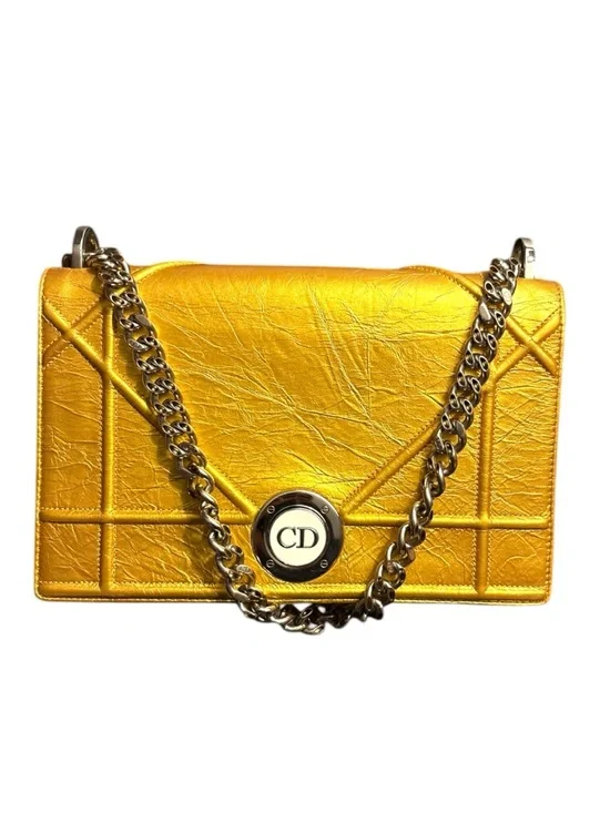 Christian Dior Diorama Flap Bag Metallic Gold Crinkled Lambskin + COA & Box - Picture 5 of 16